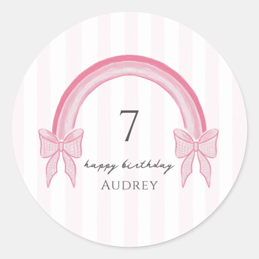 Fancy Roze Bow Rainbow Coquette Verjaardag Ronde Sticker (Voorkant)