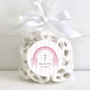 Fancy Roze Bow Rainbow Coquette Verjaardag Ronde Sticker