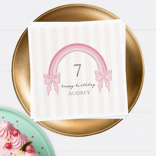 Fancy Roze Bow Rainbow Coquette Verjaardag Servet