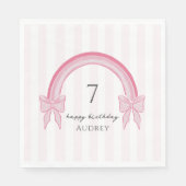 Fancy Roze Bow Rainbow Coquette Verjaardag Servet (Voorkant)