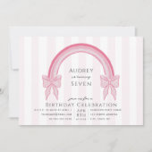 Fancy Roze Bow Regenboog Meisjes Verjaardagsfeest Kaart (Voorkant)