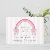 Fancy Roze Bow Regenboog Meisjes Verjaardagsfeest Kaart (Staand voorkant)