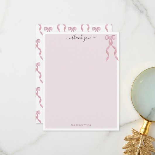 Fancy Roze Bow Thema Girly Gepersonaliseerde brief Bedankkaart (Voorkant / Achterkant in situ)