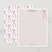Fancy Roze Bow Thema Girly Gepersonaliseerde brief Bedankkaart (Voorkant / Achterkant)