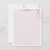Fancy Roze Bow Thema Girly Gepersonaliseerde brief Notitiekaartje (Voorkant)
