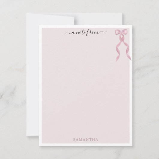 Fancy Roze Bow Thema Girly Gepersonaliseerde brief Notitiekaartje (Voorkant)