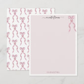 Fancy Roze Bow Thema Girly Gepersonaliseerde brief Notitiekaartje (Voorkant / Achterkant)