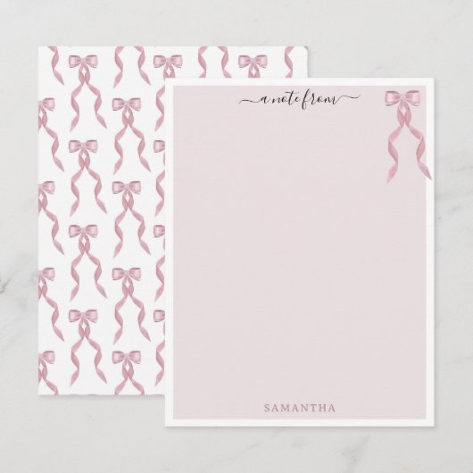 Fancy Roze Bow Thema Girly Gepersonaliseerde brief Notitiekaartje (Voorkant / Achterkant)