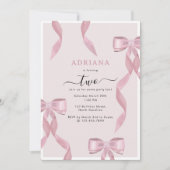 Fancy Roze Bow Thema Girly Verjaardagsuitnodiging Kaart (Voorkant)