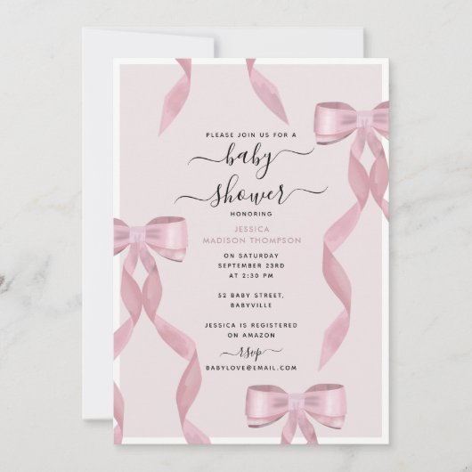 Fancy Roze Bow Theme Girly Baby shower Kaart (Voorkant)