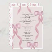 Fancy Roze Bow Theme Girly Baby shower Kaart (Voorkant / Achterkant)