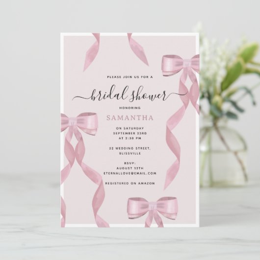 Fancy Roze Bow Theme Girly Vrijgezellenfeest Kaart (Staand voorkant)