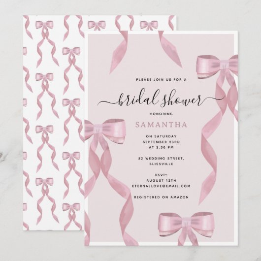 Fancy Roze Bow Theme Girly Vrijgezellenfeest Kaart (Voorkant / Achterkant)