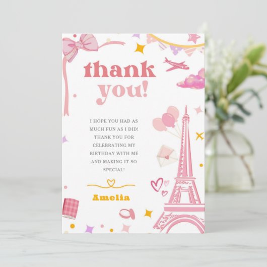 Fancy Roze Eiffeltoren Paris Thema Dank u kaart (Staand voorkant)