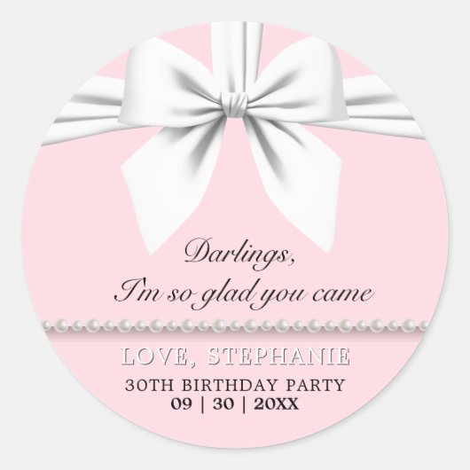 Fancy Roze Elegante Tiffany Verjaardag Dank u Ronde Sticker (Voorkant)