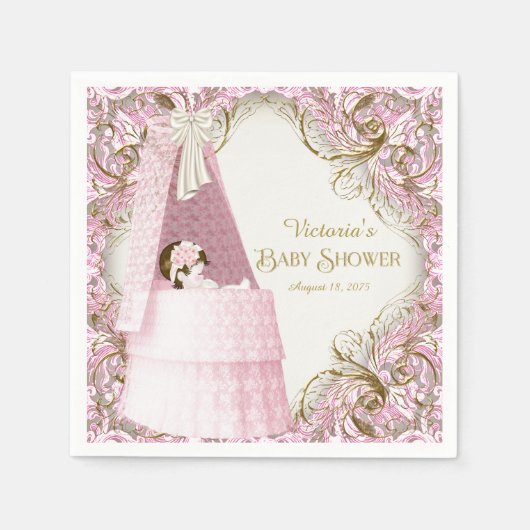 Fancy roze en gouden Baby shower Servet (Voorkant)