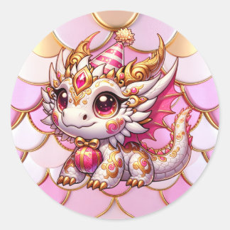 Fancy roze en gouden drakenmeisje verjaardag ronde sticker