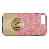 Fancy roze en gouden monogram damastpatroon Case-Mate iPhone case (Achterkant (Horizontaal))