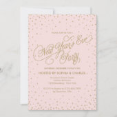 Fancy roze en gouden sterren nieuwjaarsfeest kaart (Voorkant)