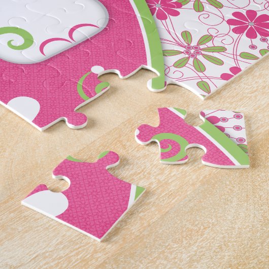 Fancy roze en groene olifant en bloemenpuzzel legpuzzel (Zijkant)