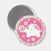 Fancy roze en groene olifant en bloemmagneet magneet (Voorkant / Achterkant)