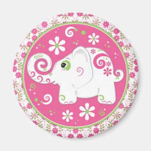 Fancy roze en groene olifant en Floral Magnet