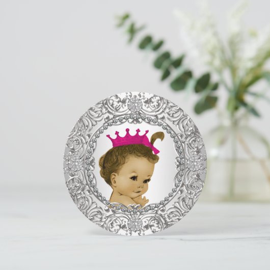 Fancy roze en zilveren Baby Girl Shower Kaart (Staand voorkant)