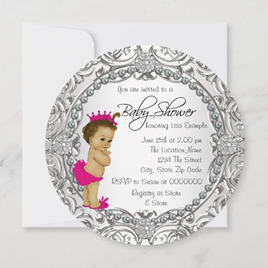 Fancy roze en zilveren Baby Girl Shower Kaart (Achterkant)