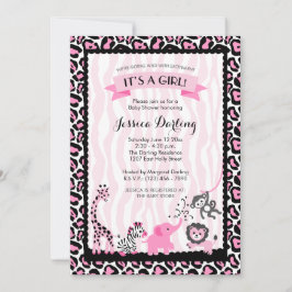 Fancy roze en zwart Safari Baby shower Kaart