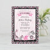 Fancy roze en zwart Safari Baby shower Kaart (Staand voorkant)