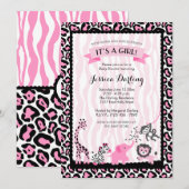 Fancy roze en zwart Safari Baby shower Kaart (Voorkant / Achterkant)