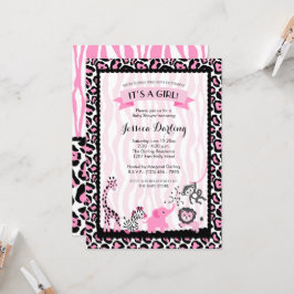 Fancy roze en zwart Safari Baby shower Kaart