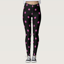 Fancy roze en zwarte Retro Polka Dot Leggings