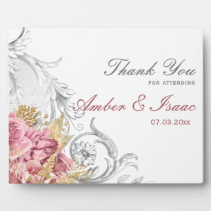 Fancy roze Floral bruiloft Bedankt Tafel Fotoplaat