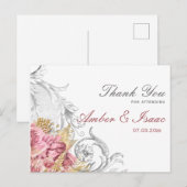 Fancy roze Floral bruiloft Dank je Briefkaart (Voorkant / Achterkant)