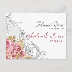 Fancy roze Floral bruiloft Dank je Briefkaart