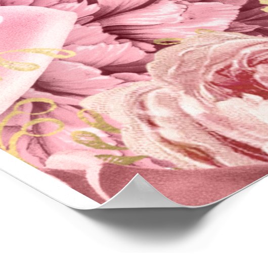 Fancy roze Floral bruiloft Dank je Poster (Hoek)