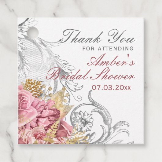 Fancy Roze Floral Vrijgezellenfeest Bedankjes Labels (Voorkant)