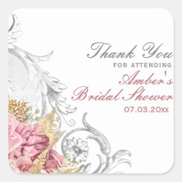 Fancy Roze Floral Vrijgezellenfeest Vierkante Sticker