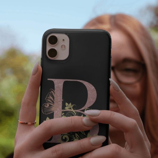 Fancy roze glitter letter B Case-Mate iPhone Case