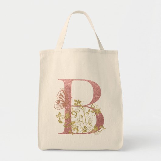 Fancy roze glitter letter B Tote Bag (Voorkant)