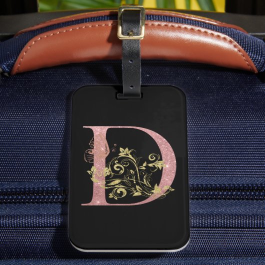 Fancy roze glitter Letter D Bagagelabel (Voorkant Insitu 2)