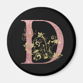 Fancy roze glitter Letter D Magneet (Voorkant)