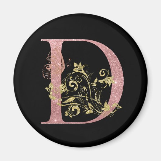 Fancy roze glitter Letter D Magneet (Voorkant)