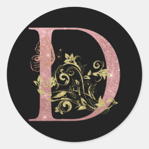 Fancy roze glitter Letter D  Ronde Sticker