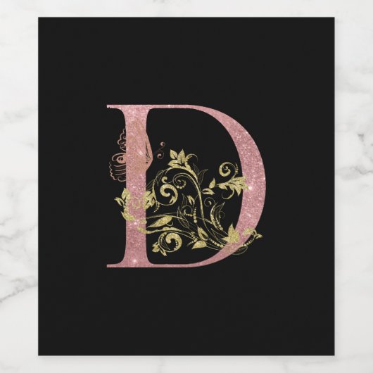 Fancy Roze Glitter Letter D  Wijn Etiket (Enkel label)