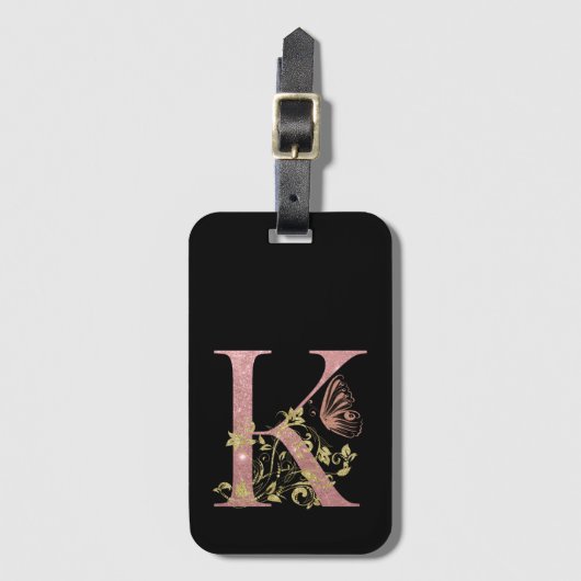 Fancy roze glitter Letter K Bagagelabel (Voorkant (verticaal))