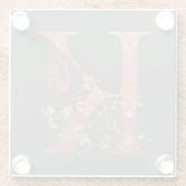 Fancy roze glitter Letter K Glazen Onderzetter (Achterkant)