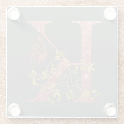 Fancy roze glitter Letter K Glazen Onderzetter (Achterkant)