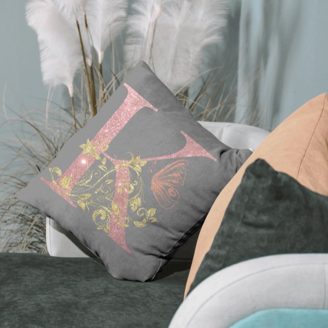 Fancy roze glitter Letter K Kussen (Creator heeft geüpload)